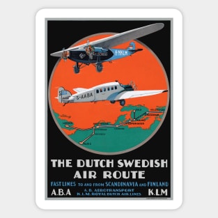 Dutch Swedish Air Route Vintage Poster 1930 Sticker